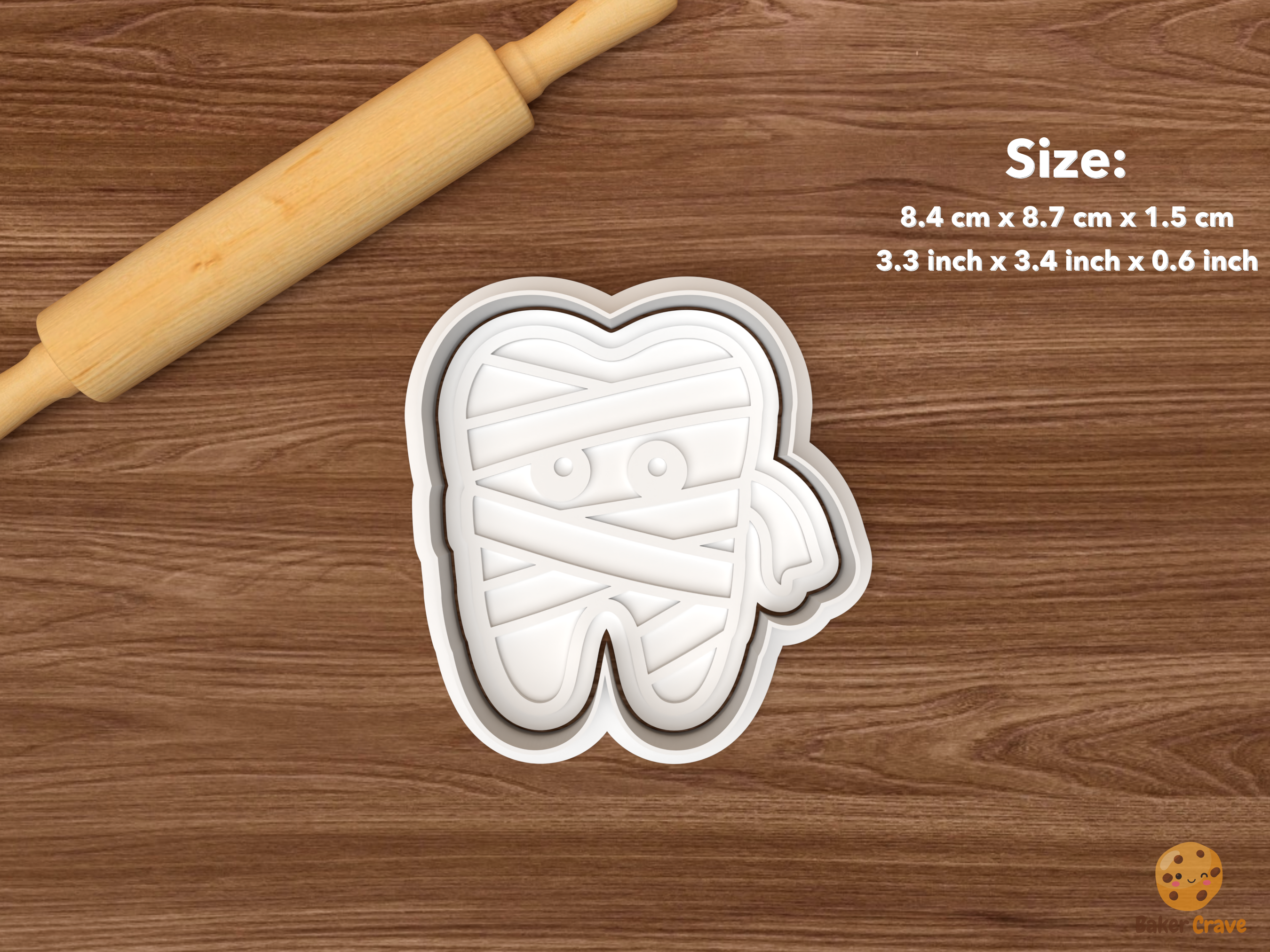 Halloween Tooth Cookie Cutter Set STL File - single mummy tooth