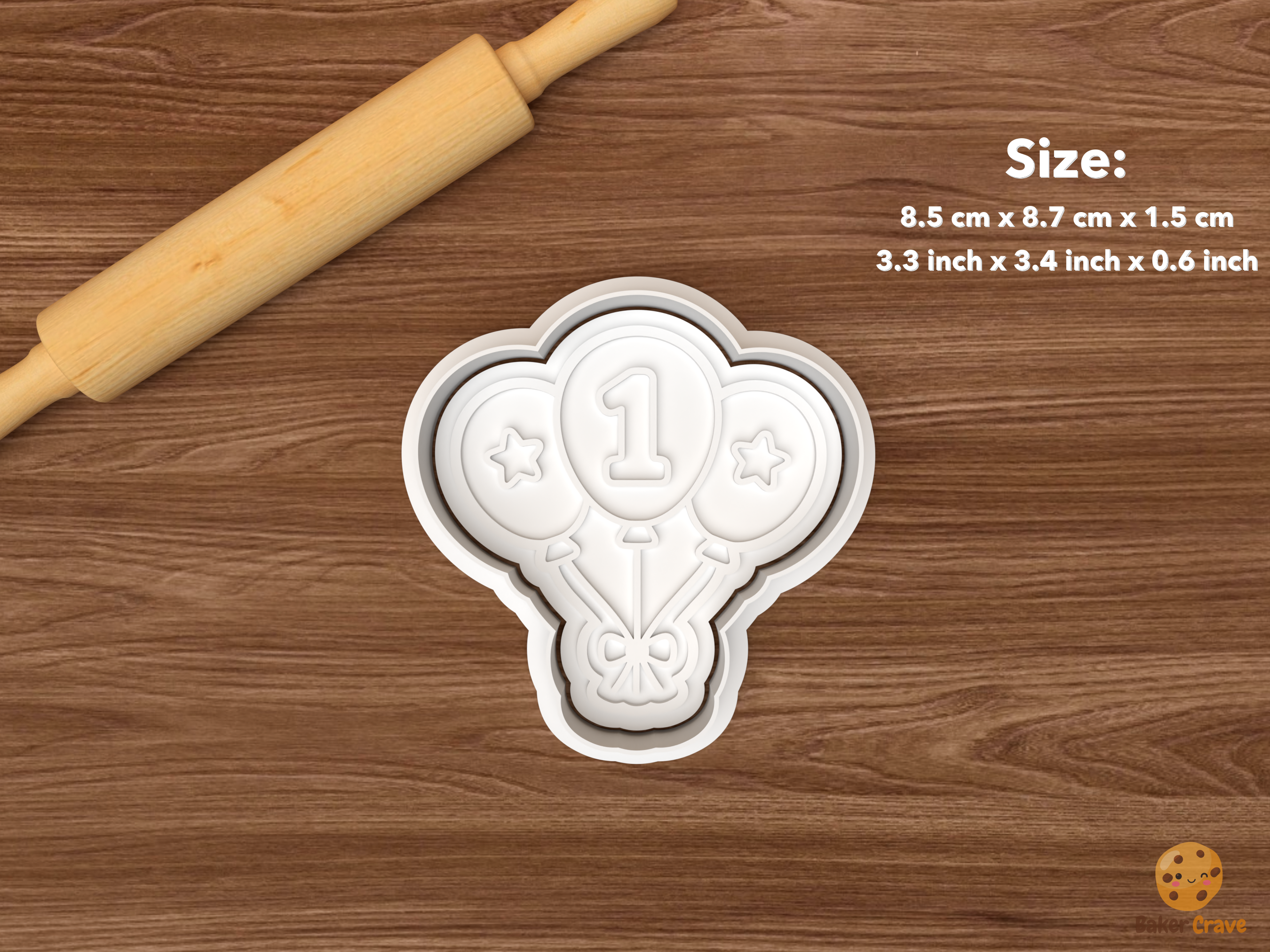 First Birthday Cookie Cutter Set STL File - single number one balloons