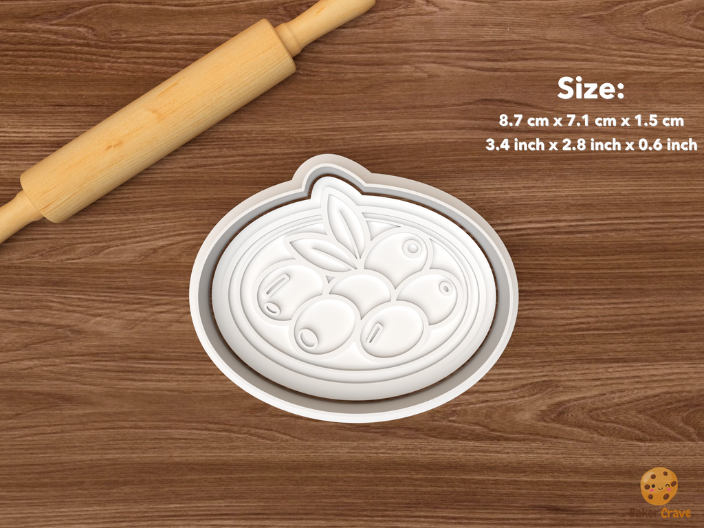 Turkish Breakfast Cookie Cutter Set STL File - single olive plate with leaves