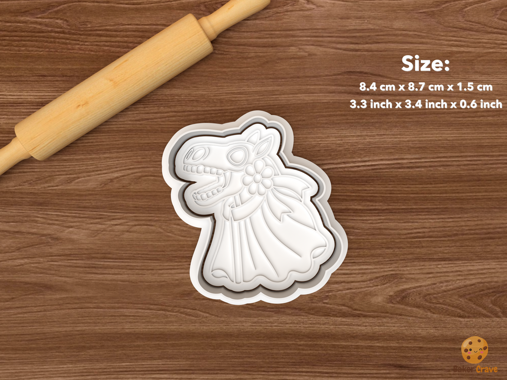 Welsh Mari Lwyd Christmas Cookie Cutter Set STL File - single open mouth mari lwyd with flower