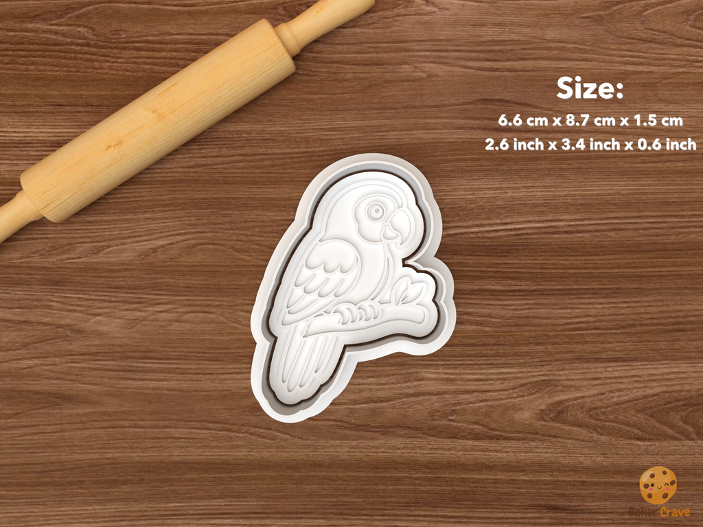 Pet Birds Cookie Cutter Set STL File - single parrot on branch