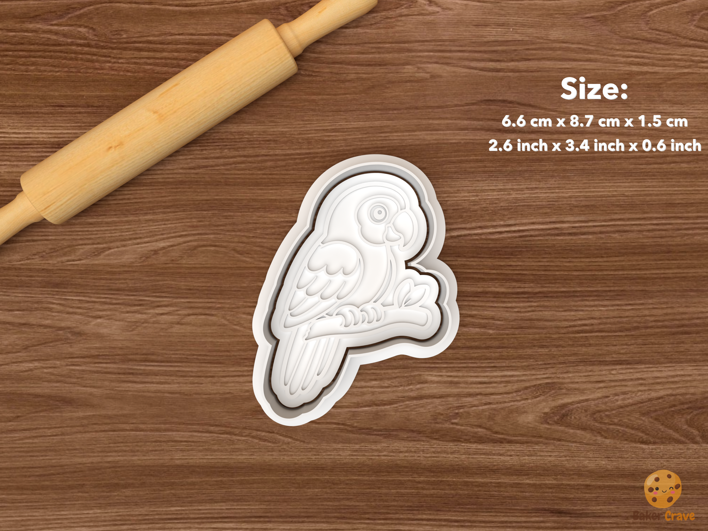Pet Birds Cookie Cutter Set STL File - single parrot on branch