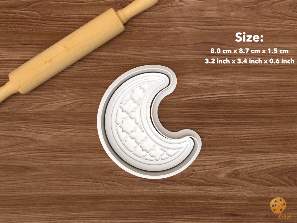 Eid Celebration Cookie Cutter Set STL File - single patterned crescent moon