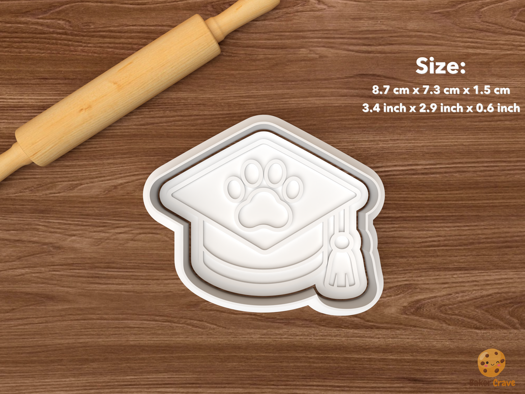 Veterinary Graduation Cookie Cutter Set STL File - single paw grad cap