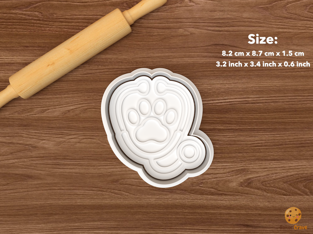 Veterinary Graduation Cookie Cutter Set STL File - single paw stethoscope