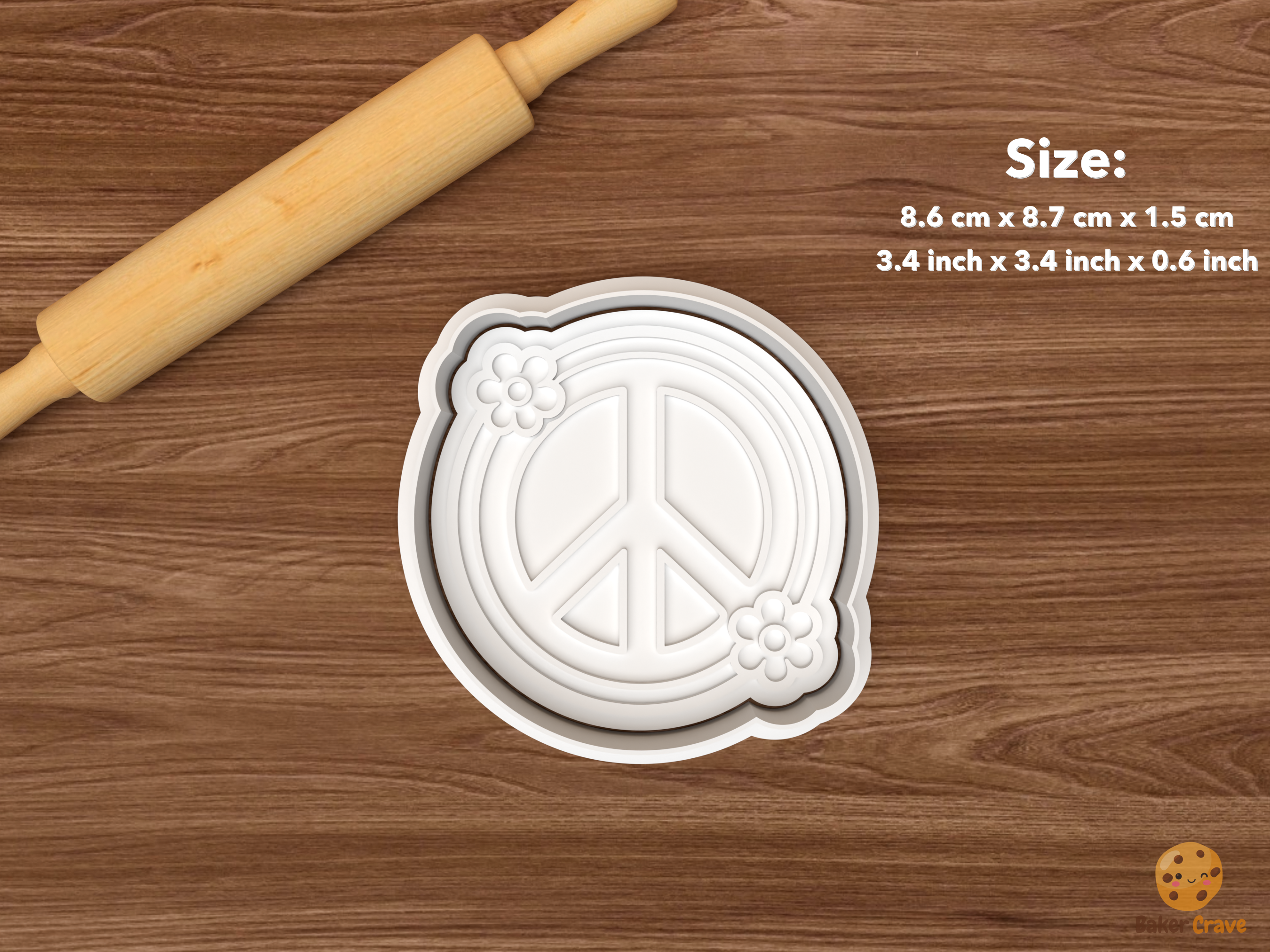 Two Groovy Birthday Cookie Cutter Set STL File - single peace sign