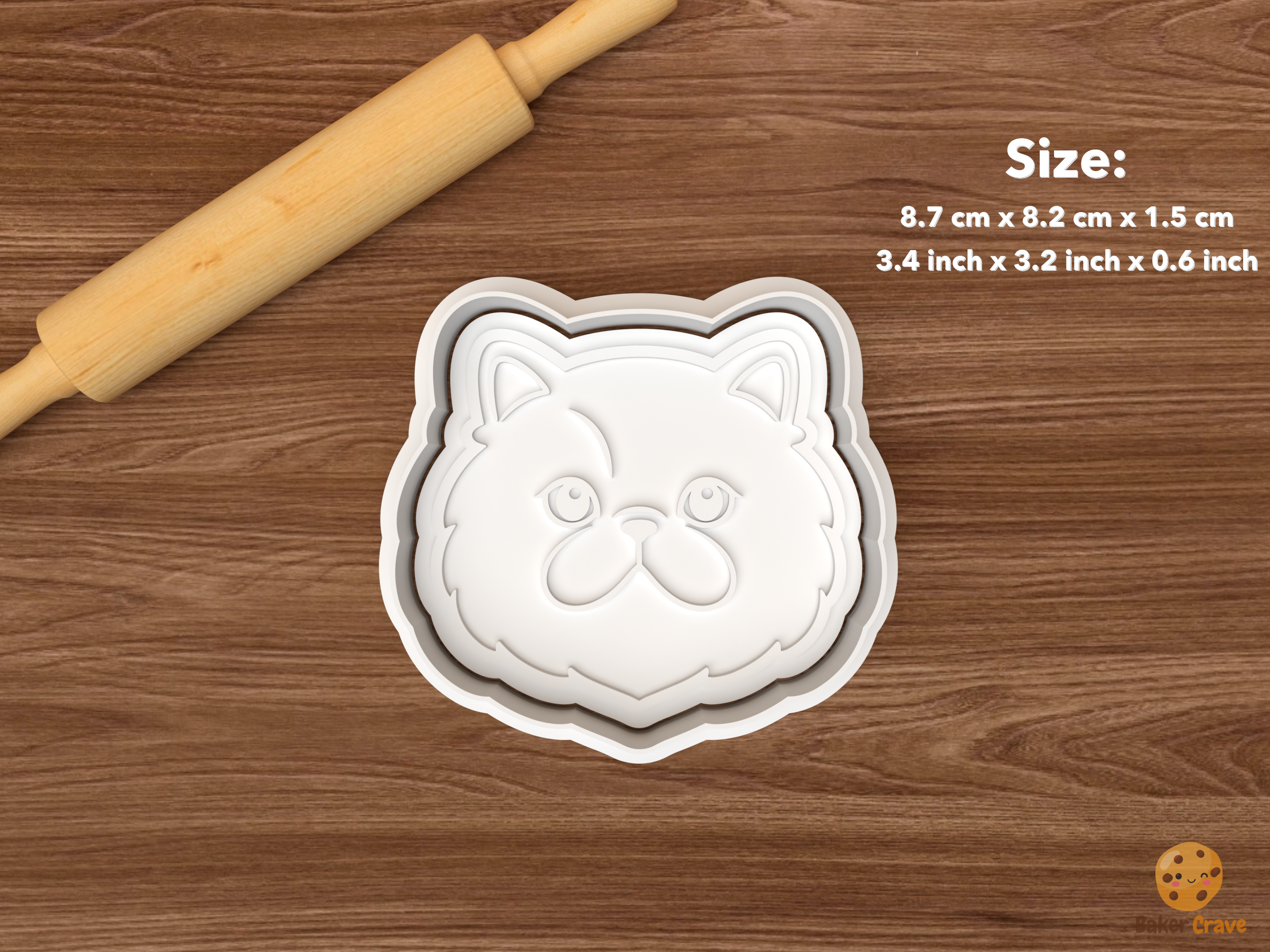 Persian Cat Cookie Cutter Set STL File - single persian cat face