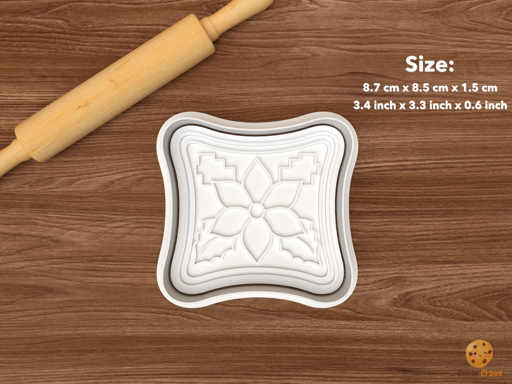 Grandmillennial Christmas Cookie Cutter Set STL File - single poinsettia throw pillow