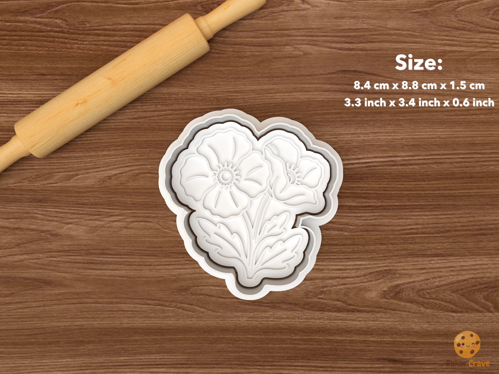 Poppy Blooms Cookie Cutter Set STL File