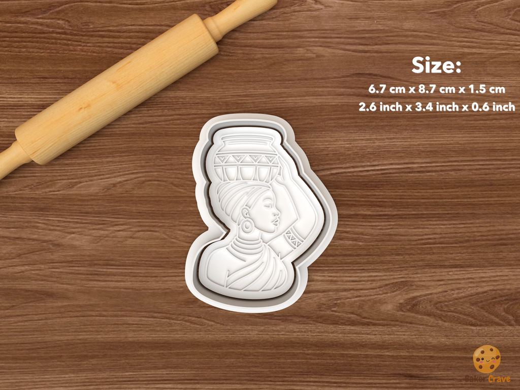 African Woman Cookie Cutter Set STL File - single pot carrier woman