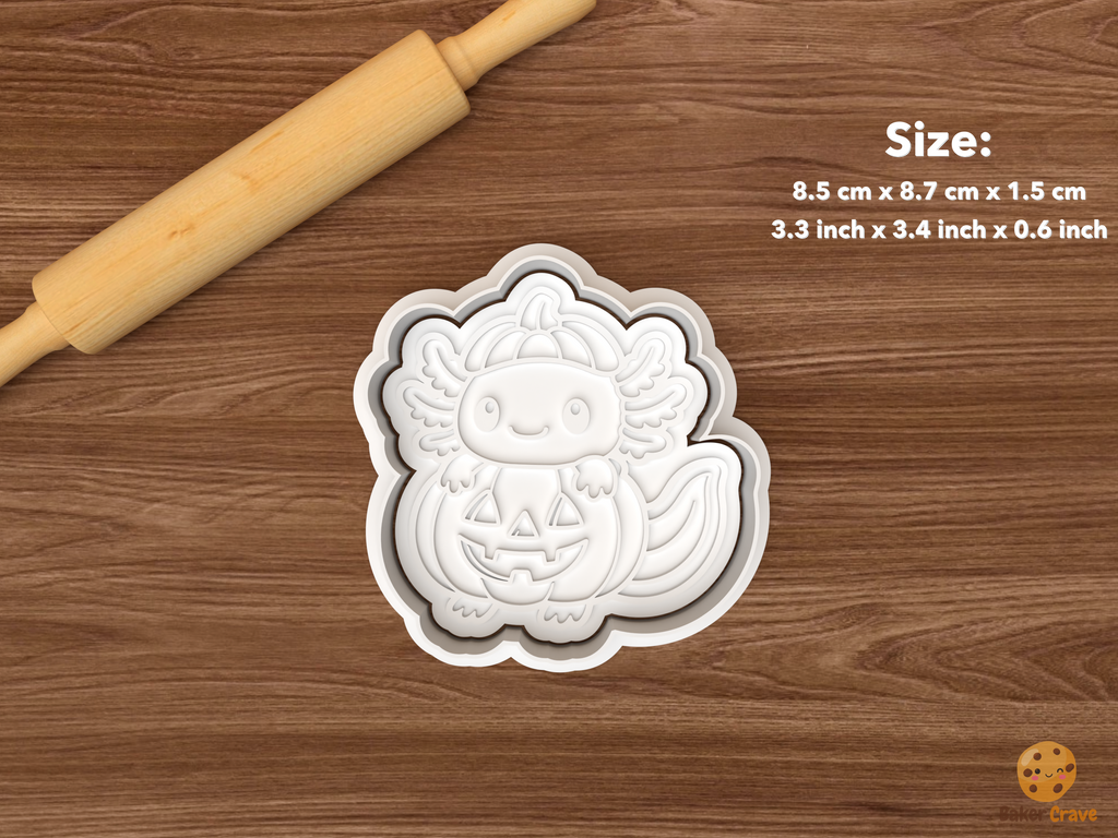 Halloween Axolotl Cookie Cutter Set STL File - single pumpkin axolotl with jack o lantern