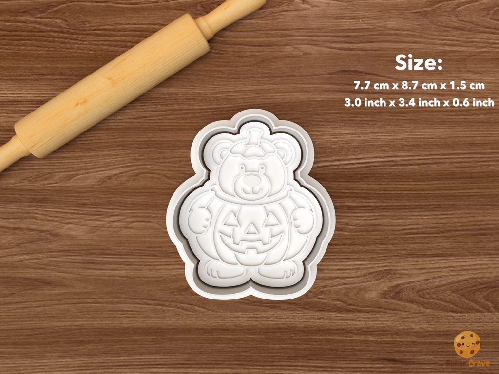 Halloween Bear Cookie Cutter Set STL File - single pumpkin bear