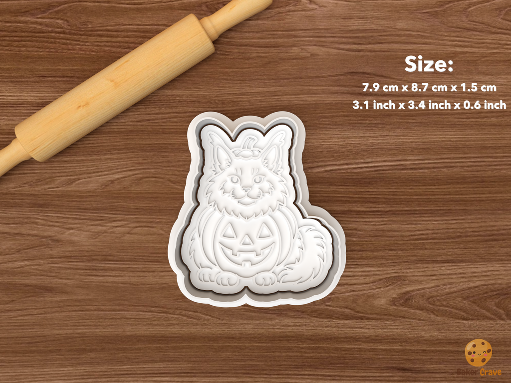 Halloween Maine Coon Cat Cookie Cutter Set STL File - single pumpkin halloween maine coon cat