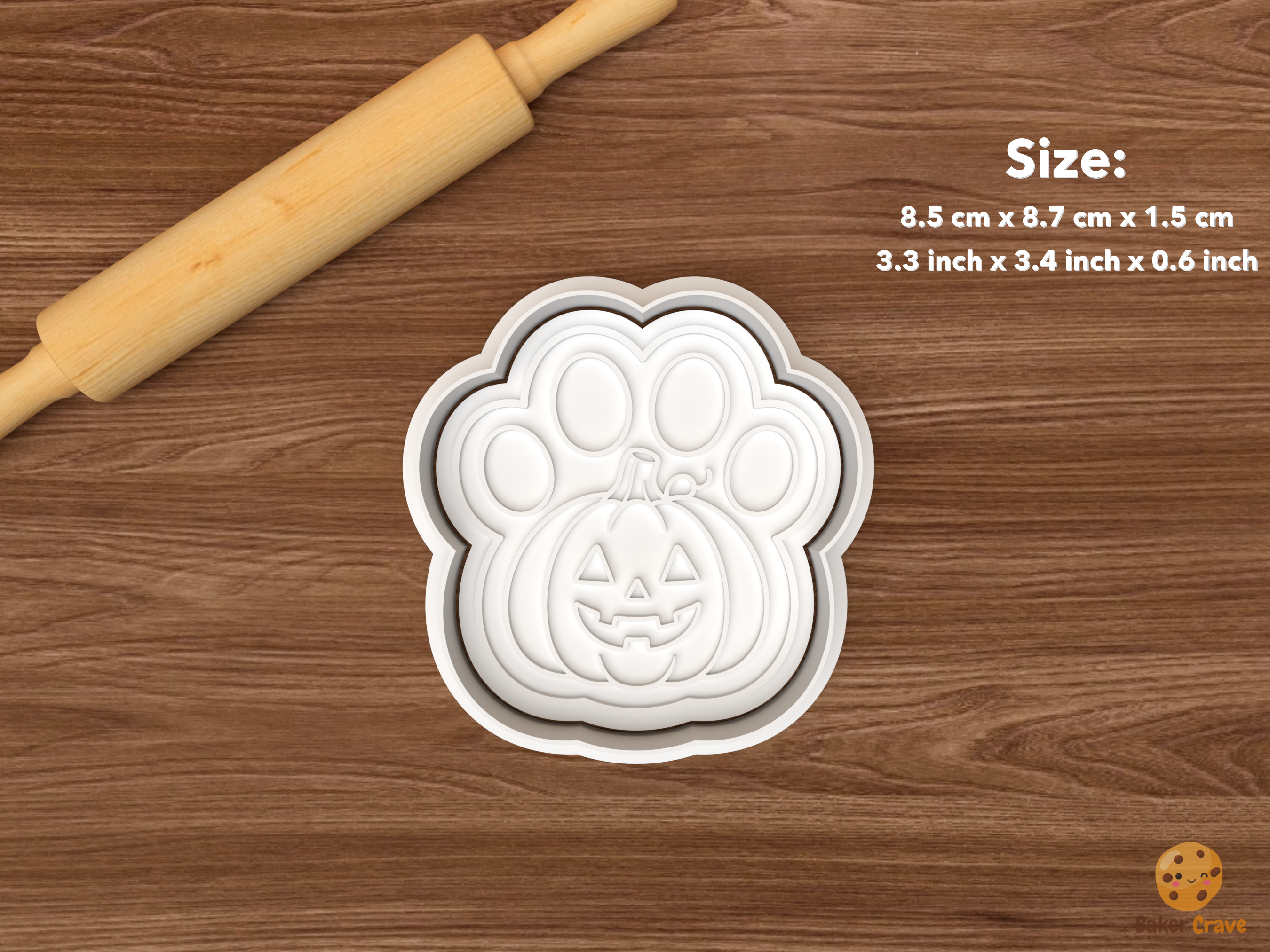 Halloween Pet Cookie Cutter Set STL File - single pumpkin paw print