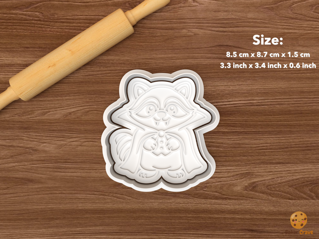 Halloween Raccoon Cookie Cutter Set STL File - single raccoon vampire cape