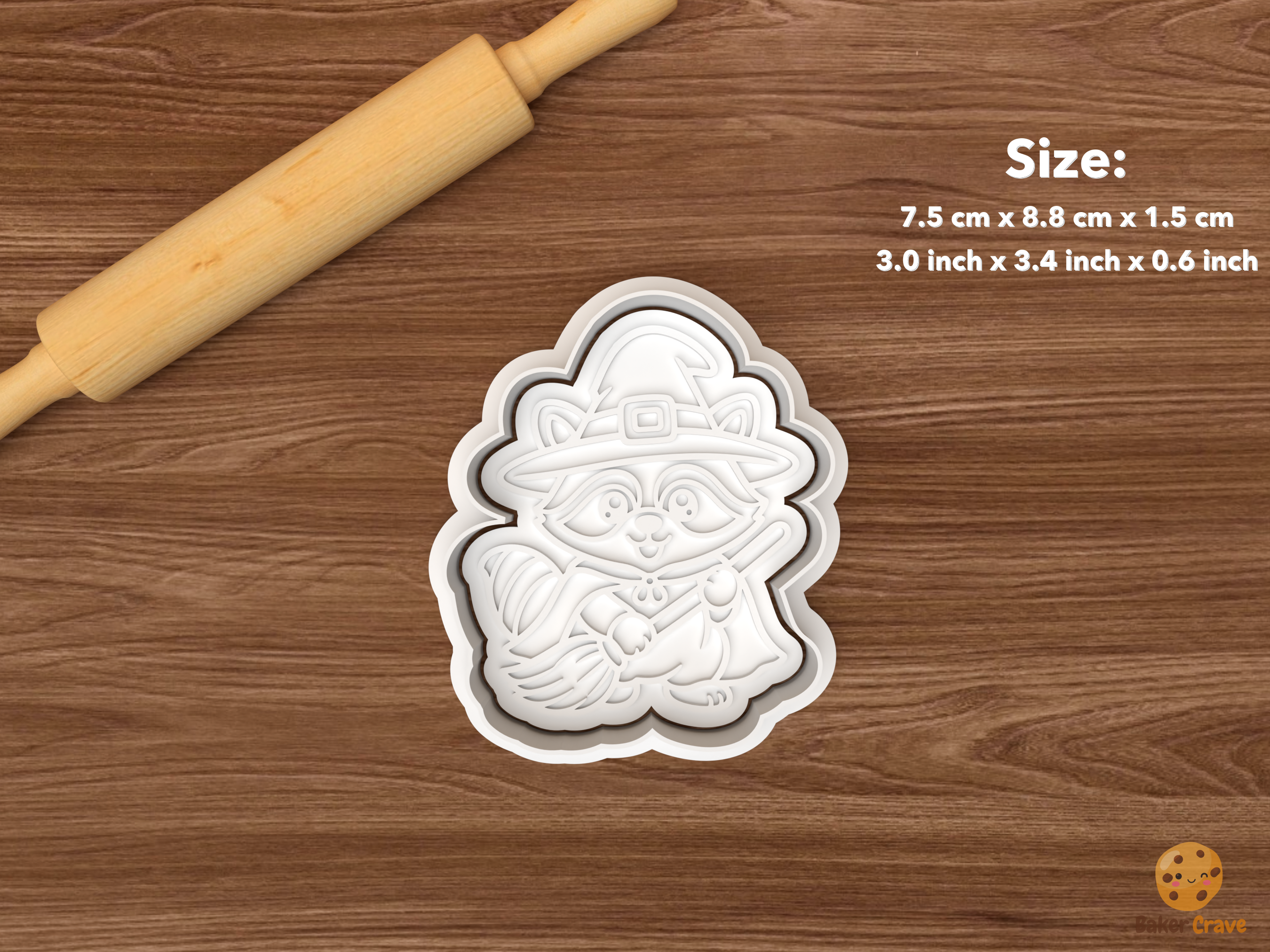 Halloween Raccoon Cookie Cutter Set STL File - single raccoon witch with broom