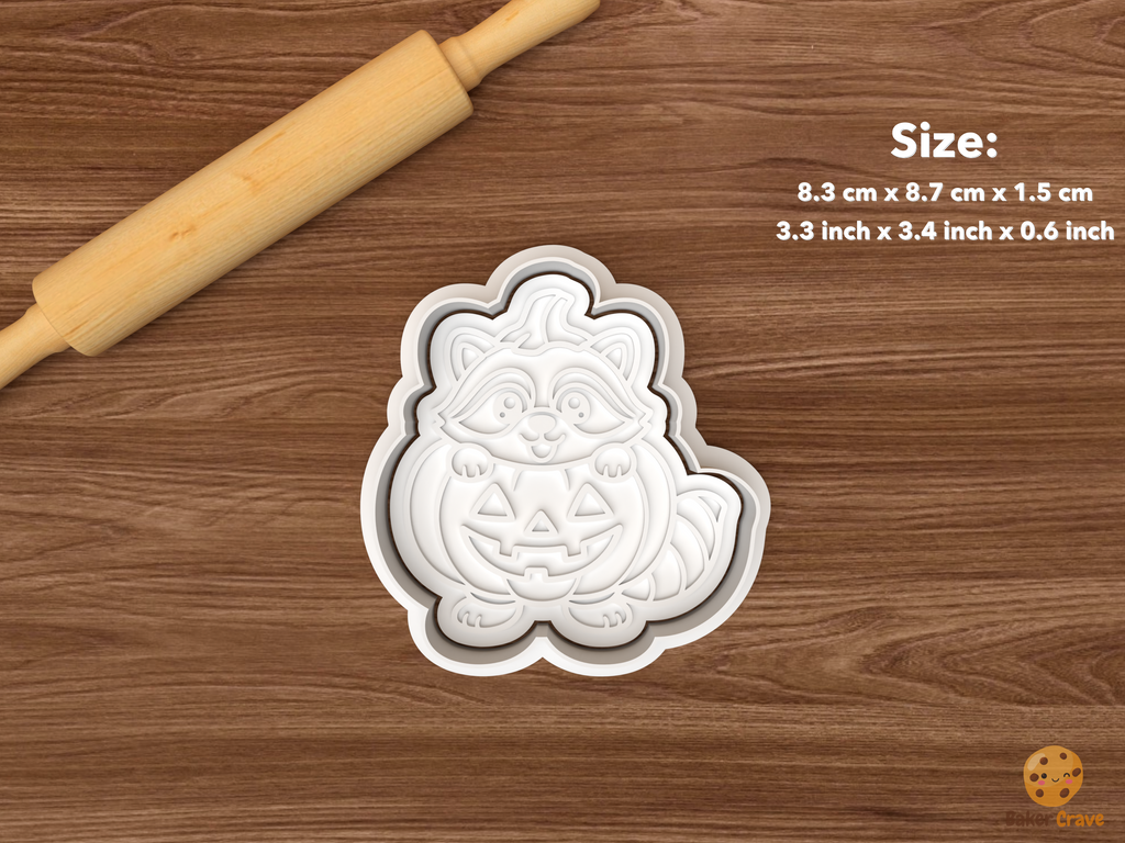 Halloween Raccoon Cookie Cutter Set STL File - single raccoon with jack o lantern pumpkin
