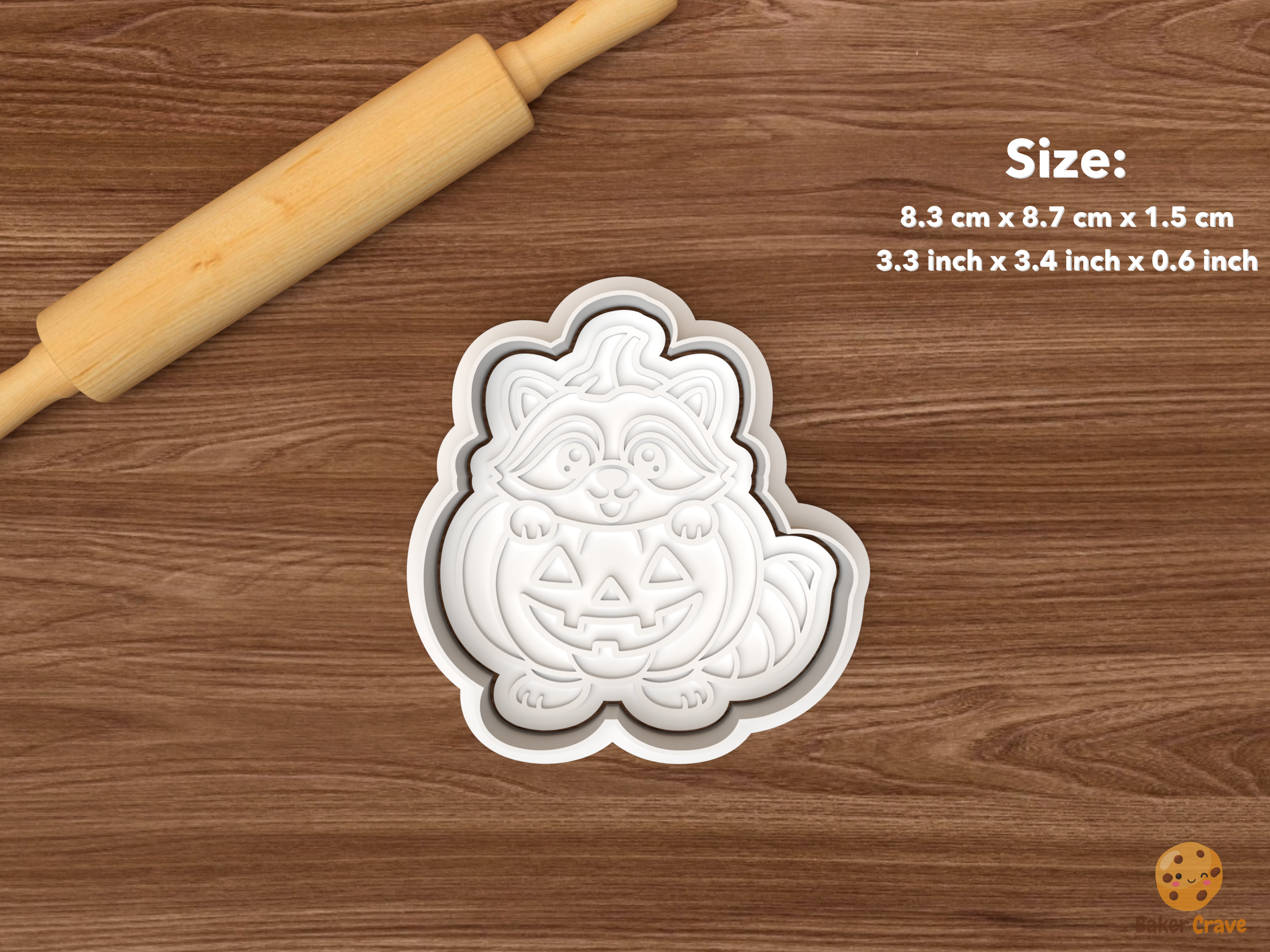 Halloween Raccoon Cookie Cutter Set STL File - single raccoon with jack o lantern pumpkin