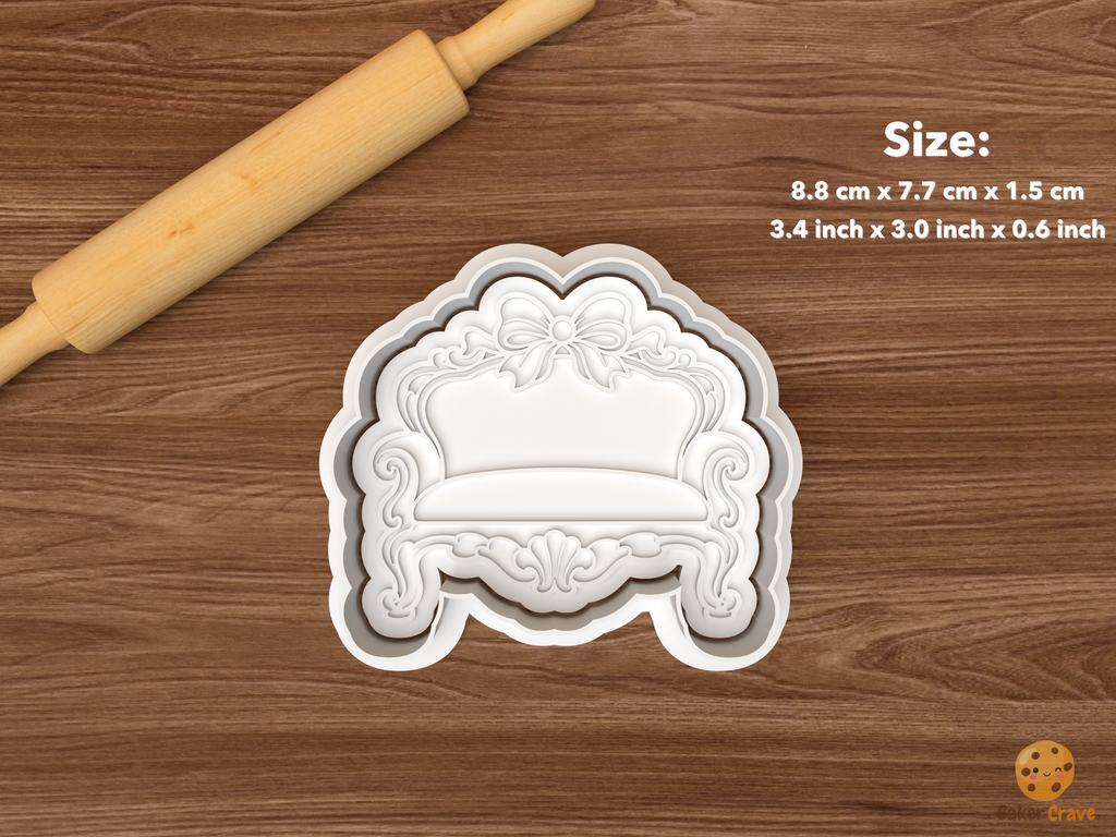 Rococo Christmas Salon Cookie Cutter Set STL File - single rococo settee with bow