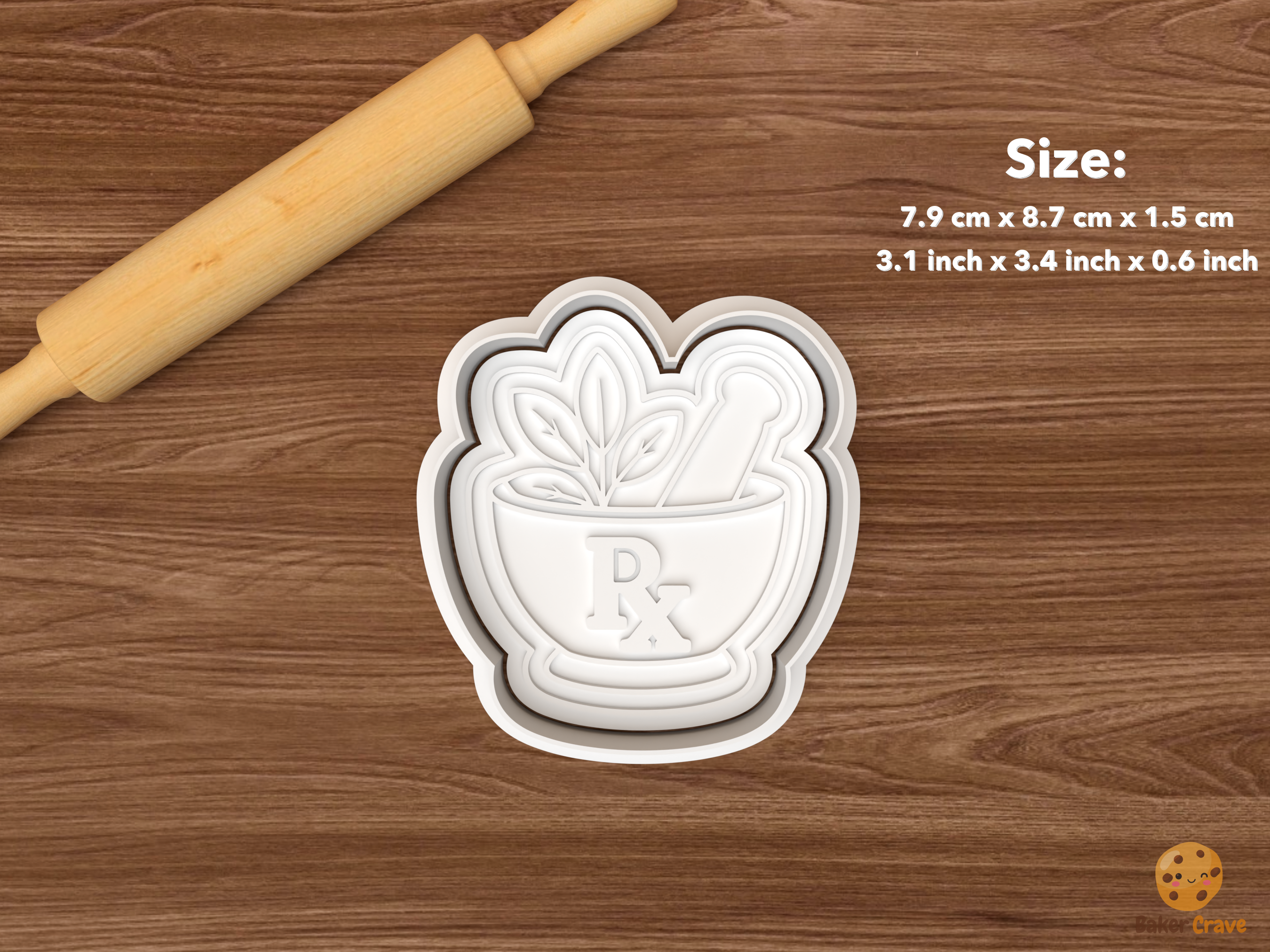 Pharmacy Graduation Cookie Cutter Set STL File - single rx mortar and pestle