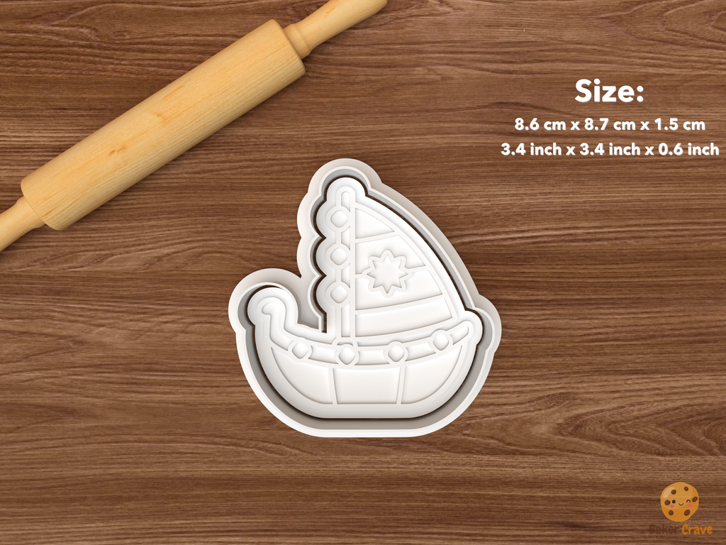 Greek Christmas Boat Cookie Cutter Set STL File - single sailboat with string lights and star sail