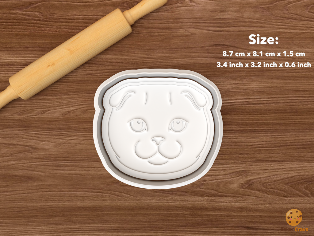 Scottish Fold Cat Cookie Cutter Set STL File - single scottish fold cat face