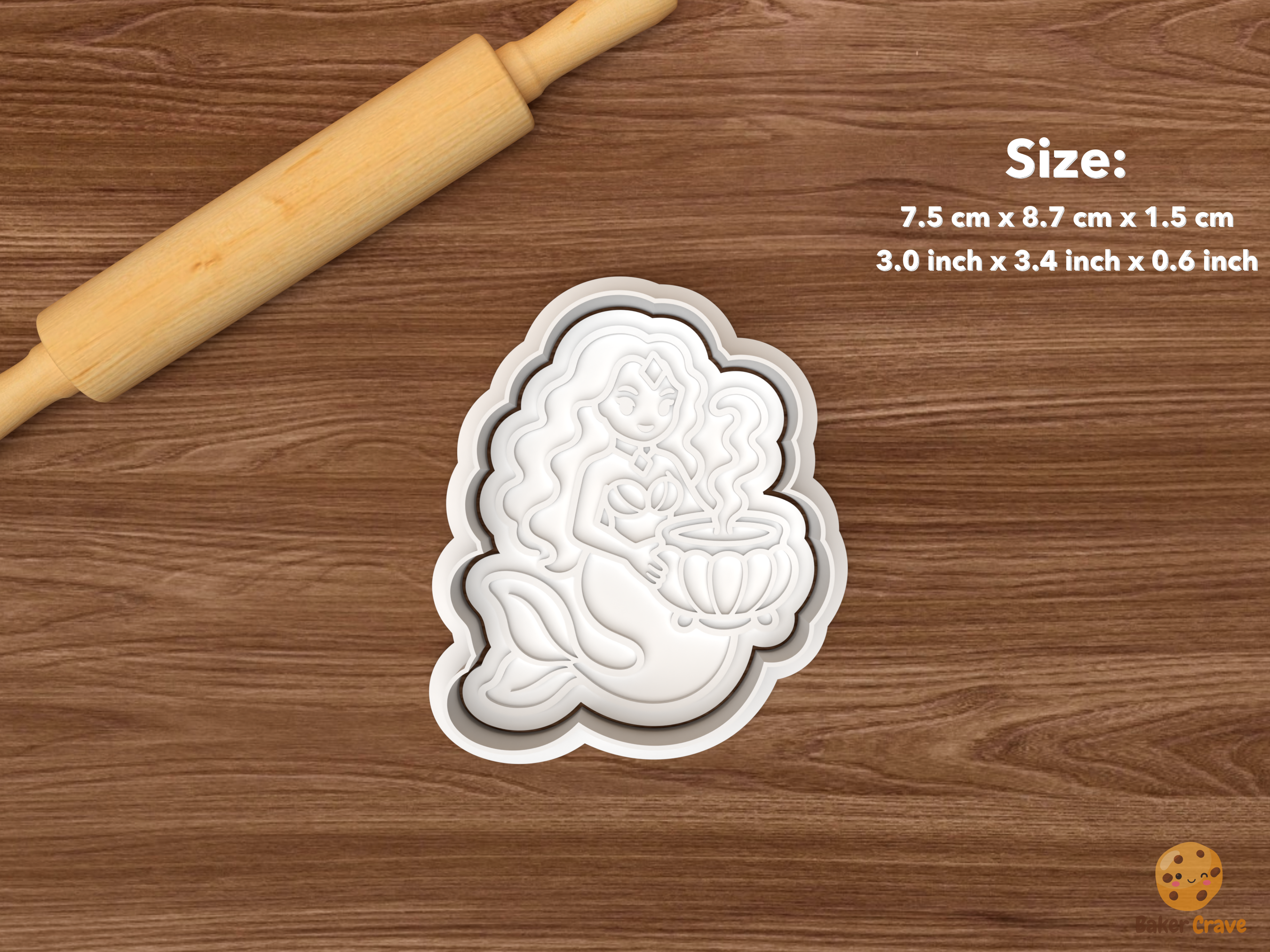 Halloween Sea Witch Mermaid Cookie Cutter Set STL File - single sea witch mermaid with cauldron