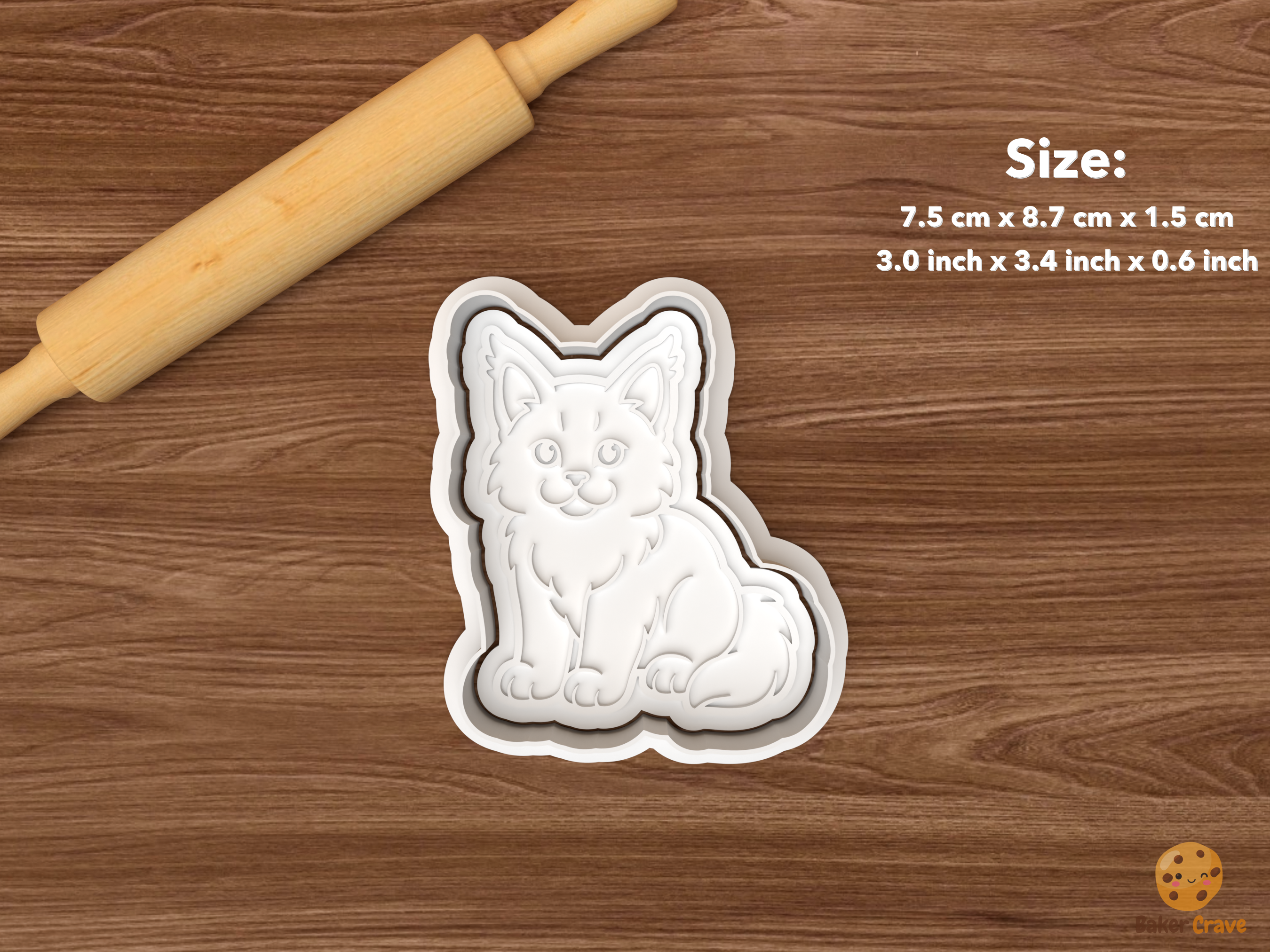 Maine Coon Cat Cookie Cutter Set STL File - single seated maine coon cat