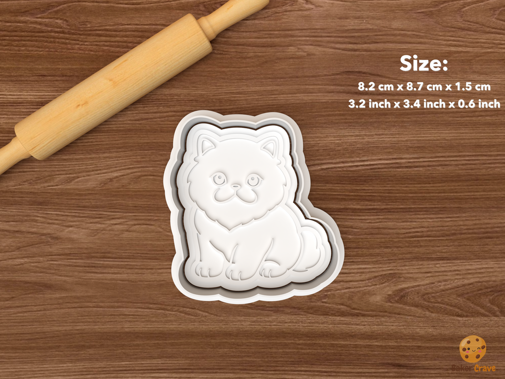 Persian Cat Cookie Cutter Set STL File - single seated persian kitten