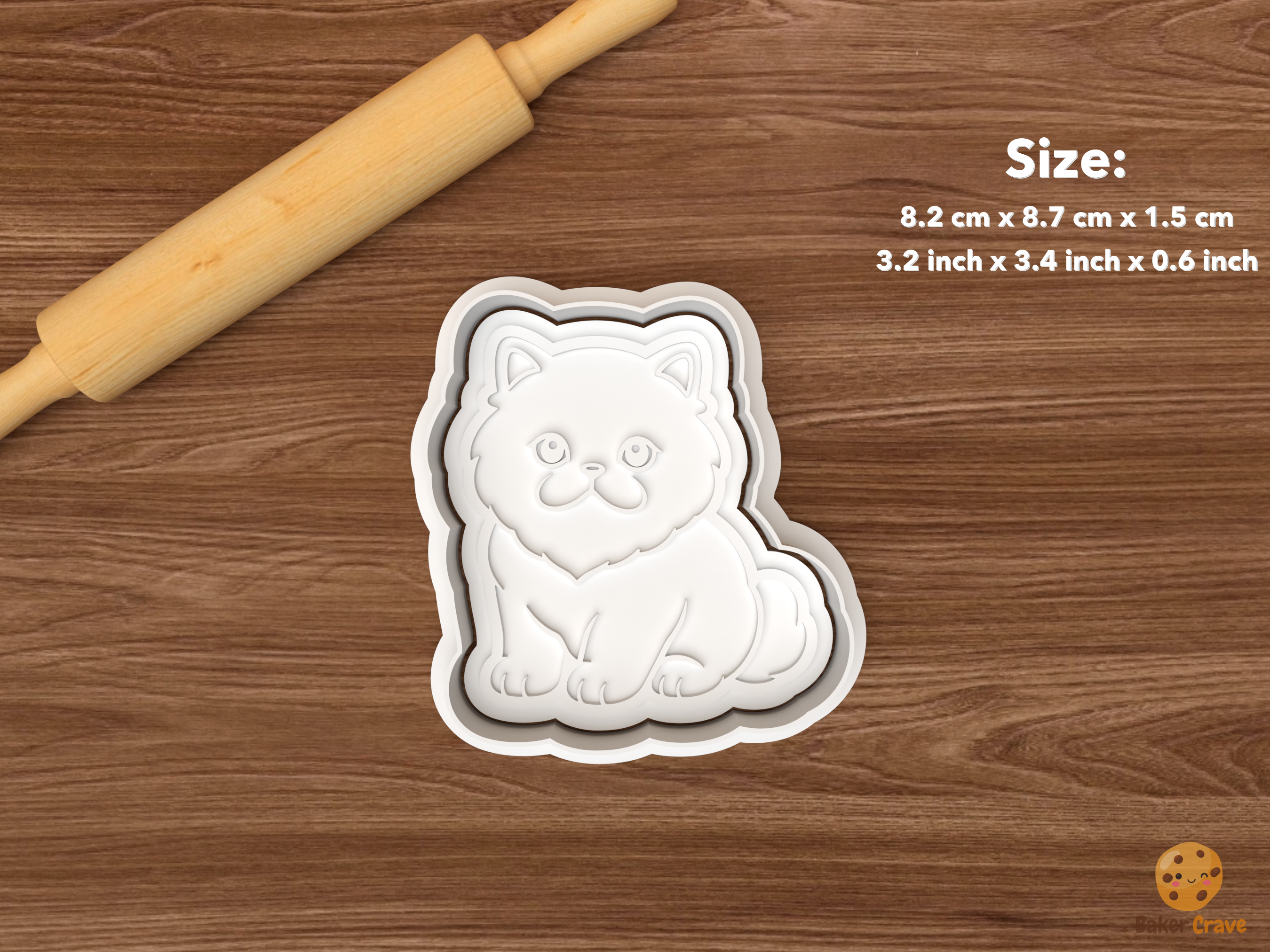 Persian Cat Cookie Cutter Set STL File - single seated persian kitten