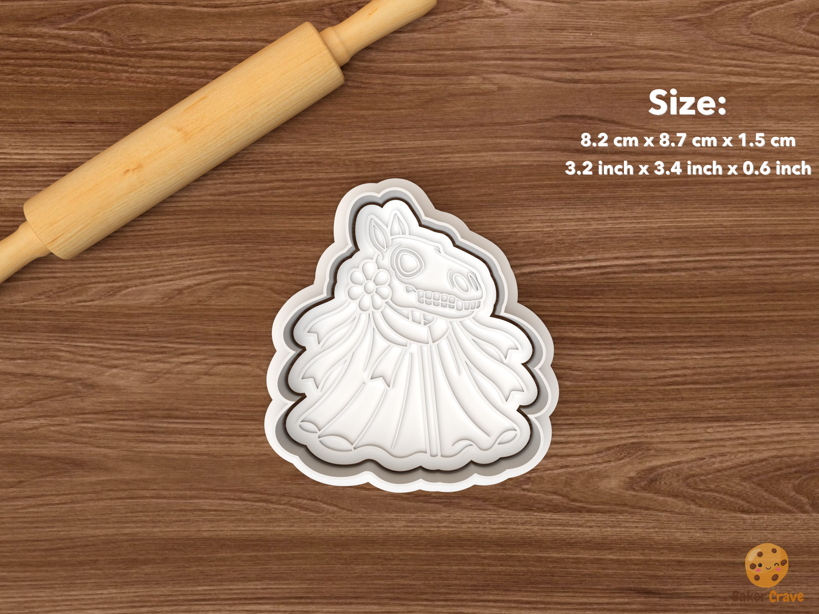 Welsh Mari Lwyd Christmas Cookie Cutter Set STL File - single side profile mari lwyd with cloak