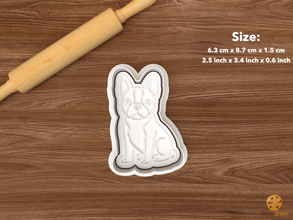 Boston Terrier Dog Cookie Cutter Set STL File - single sitting boston terrier dog