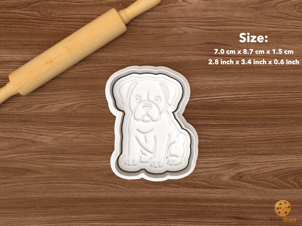 Boxer Dog Cookie Cutter Set STL File - single sitting boxer puppy