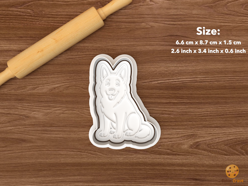 German Shepherd Dog Cookie Cutter Set STL File - single sitting german shepherd dog