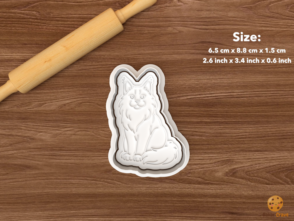 Maine Coon Cat Cookie Cutter Set STL File - single sitting maine coon cat