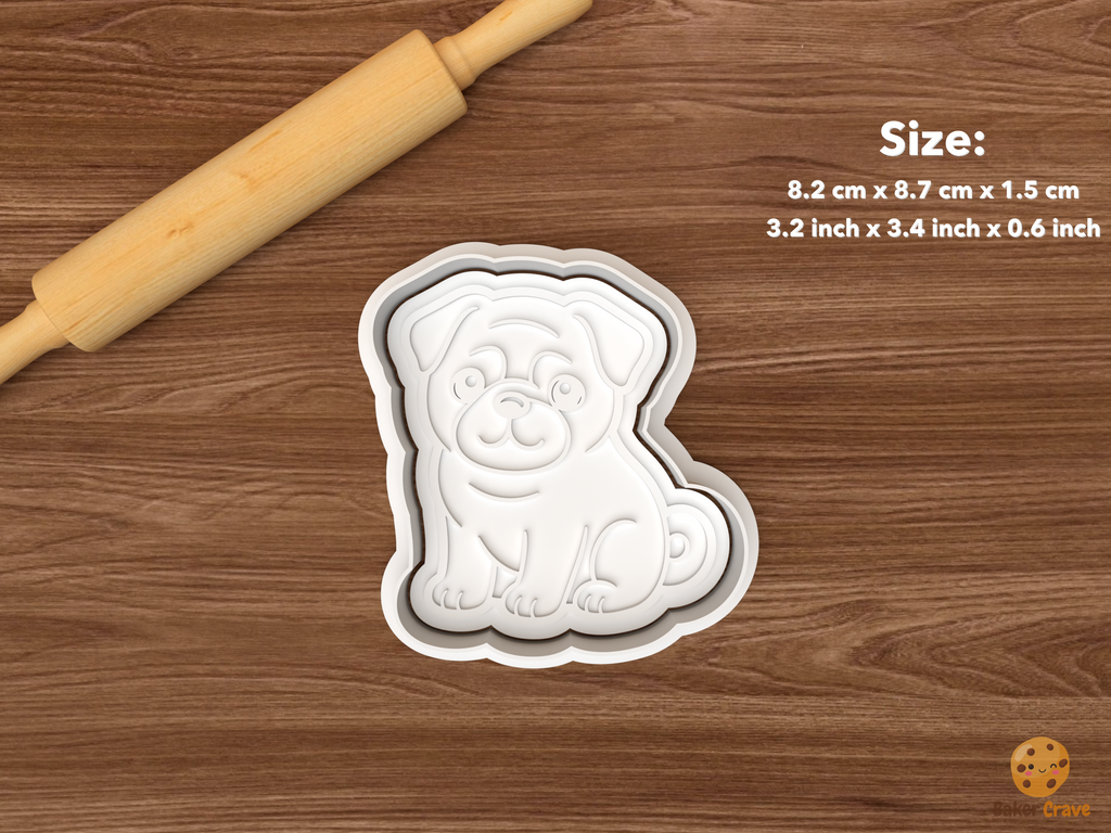 Pug Dog Cookie Cutter Set STL File - single sitting pug dog