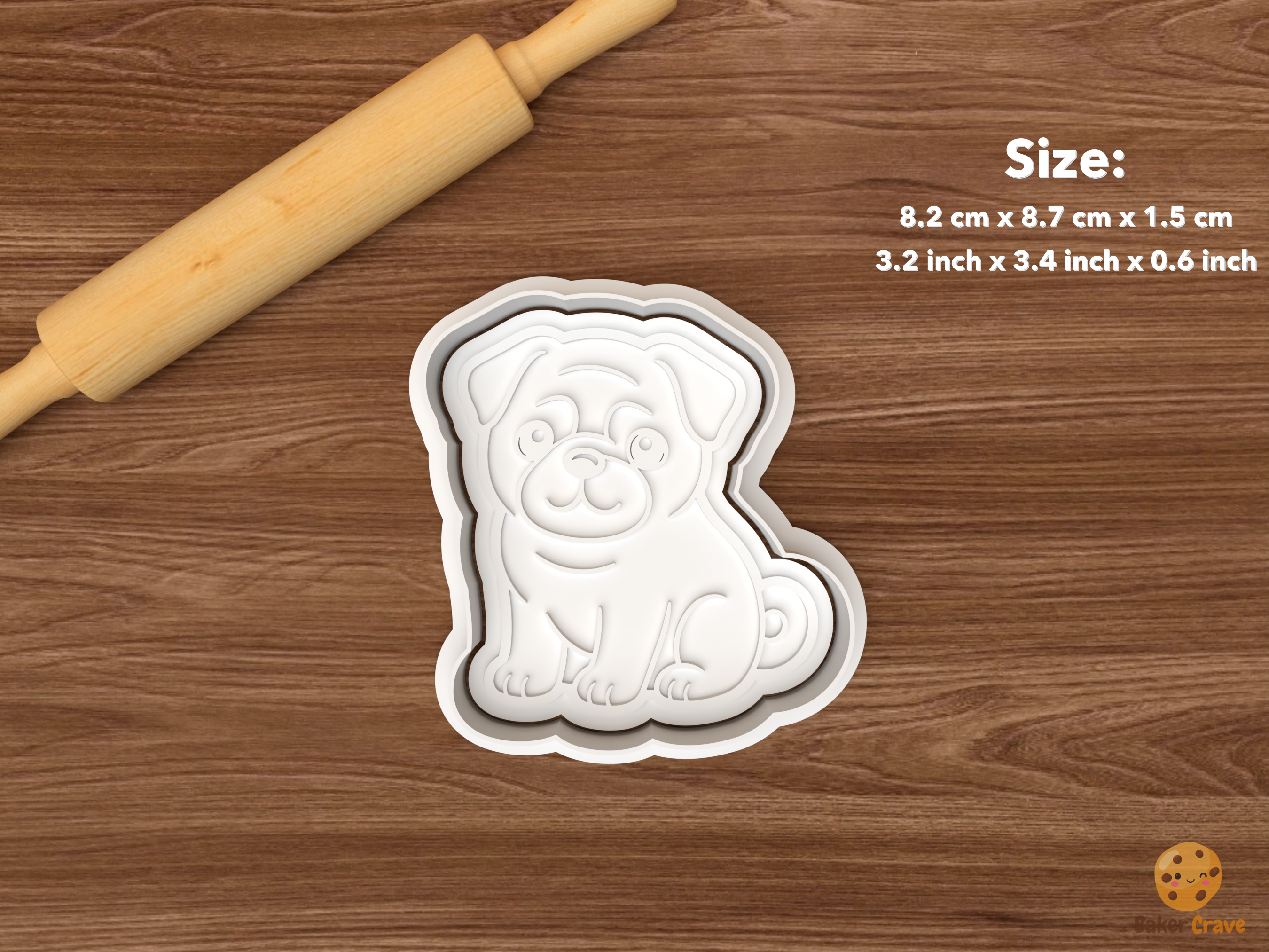 Pug Dog Cookie Cutter Set STL File - single sitting pug dog