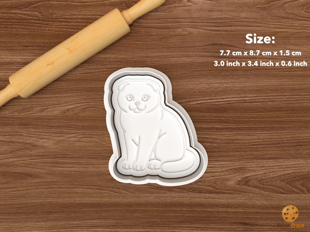 Scottish Fold Cat Cookie Cutter Set STL File - single sitting scottish fold cat