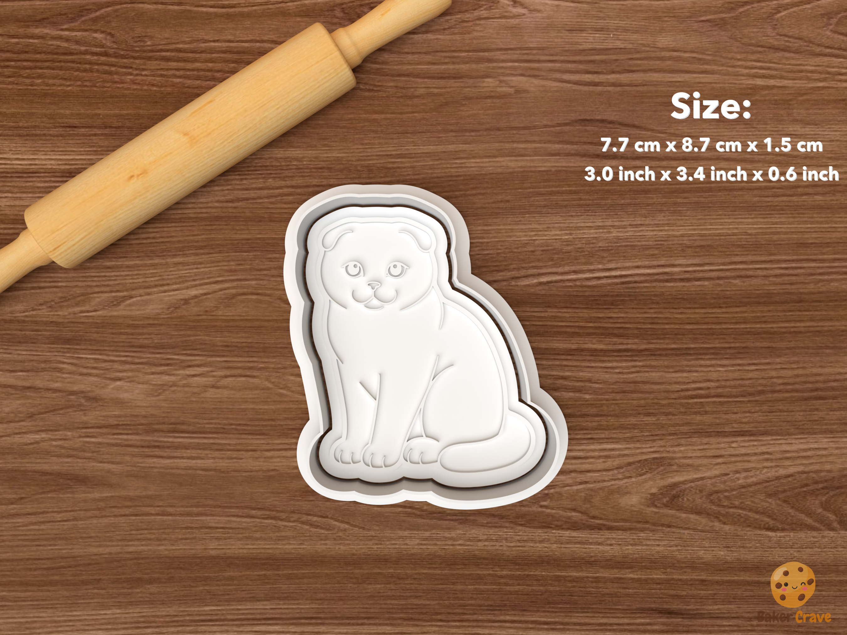 Scottish Fold Cat Cookie Cutter Set STL File - single sitting scottish fold cat