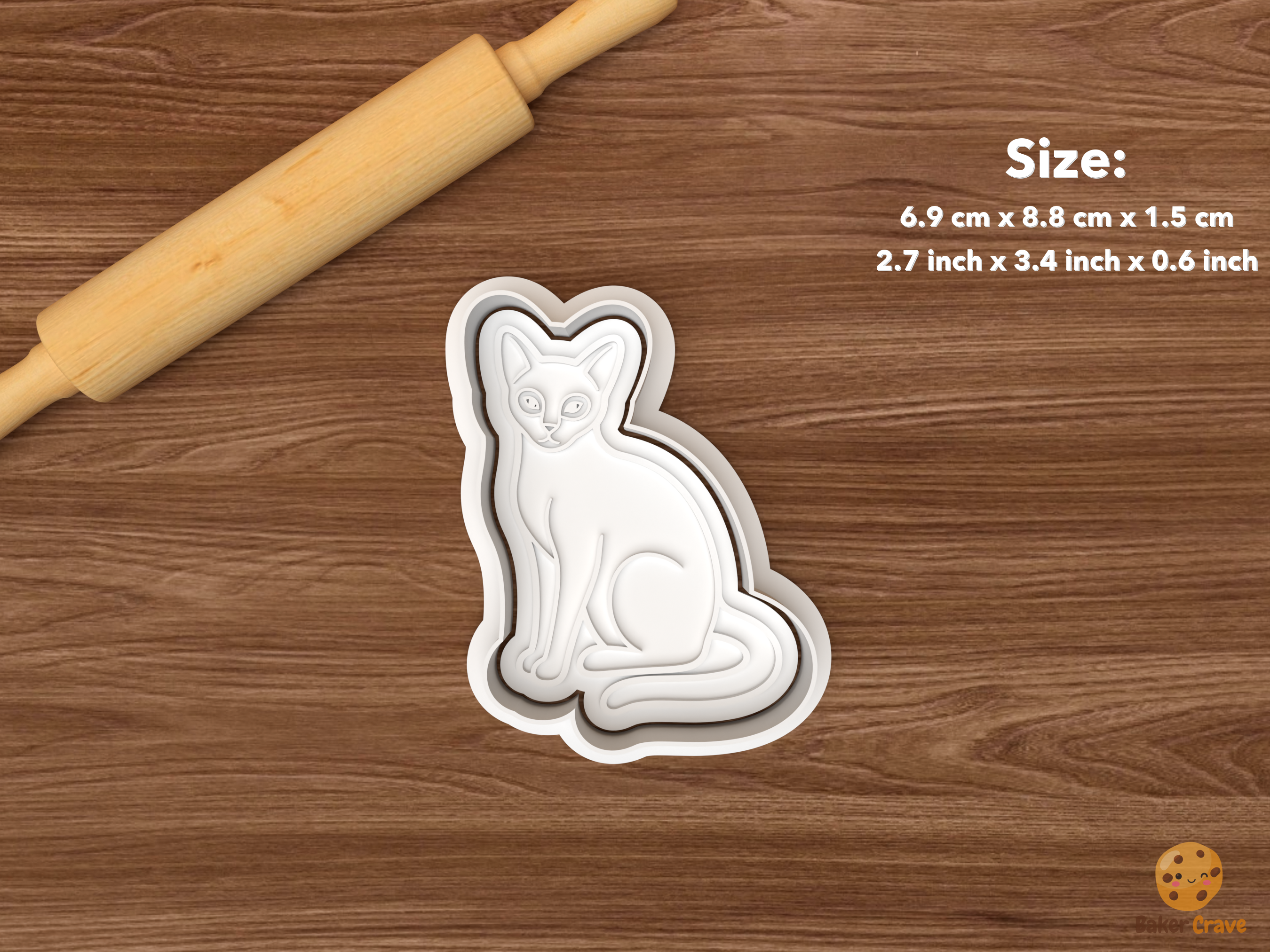 Siamese Cat Cookie Cutter Set STL File - single sitting siamese cat