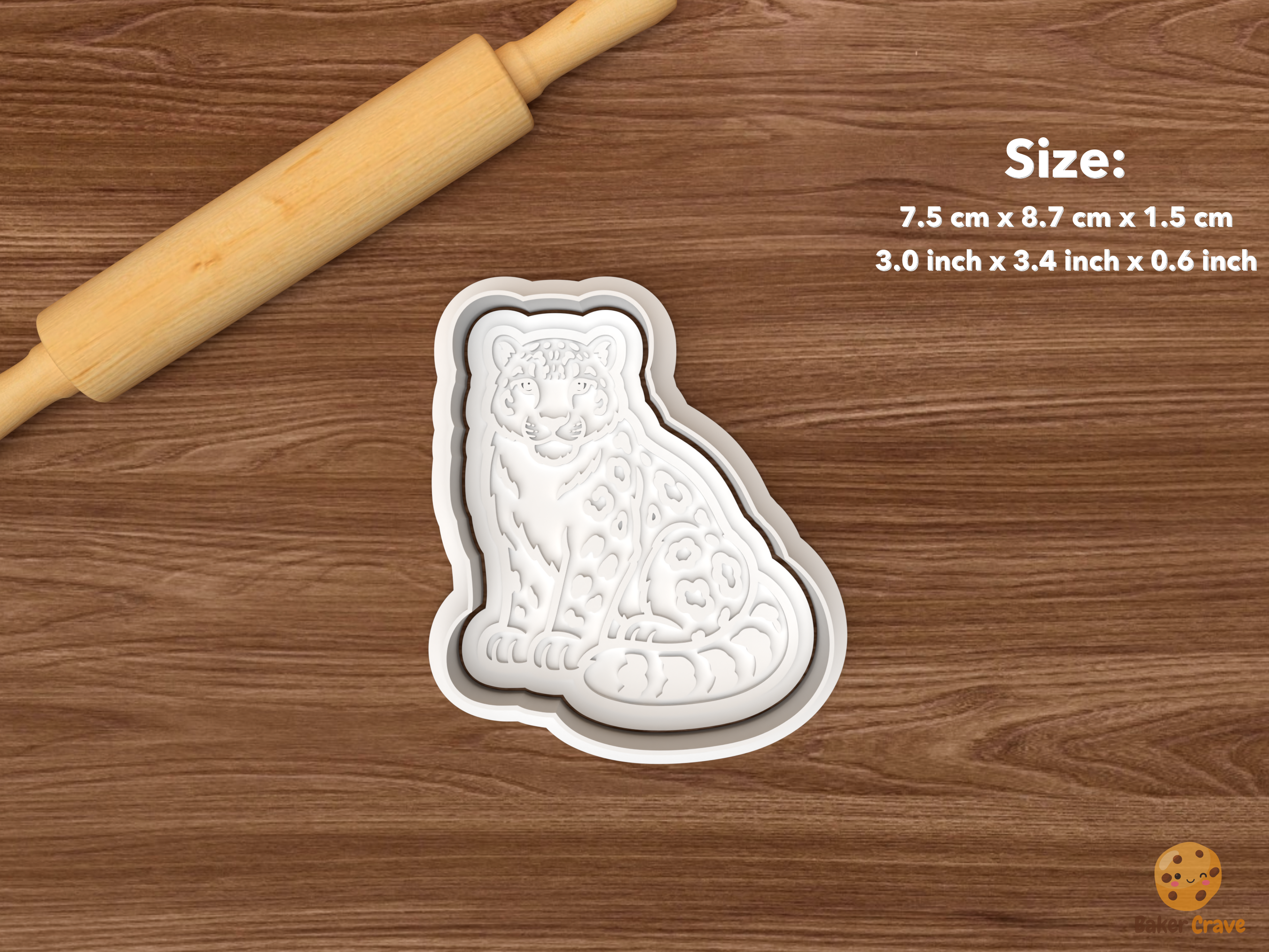 Snow Leopard Cookie Cutter Set STL File - single sitting snow leopard