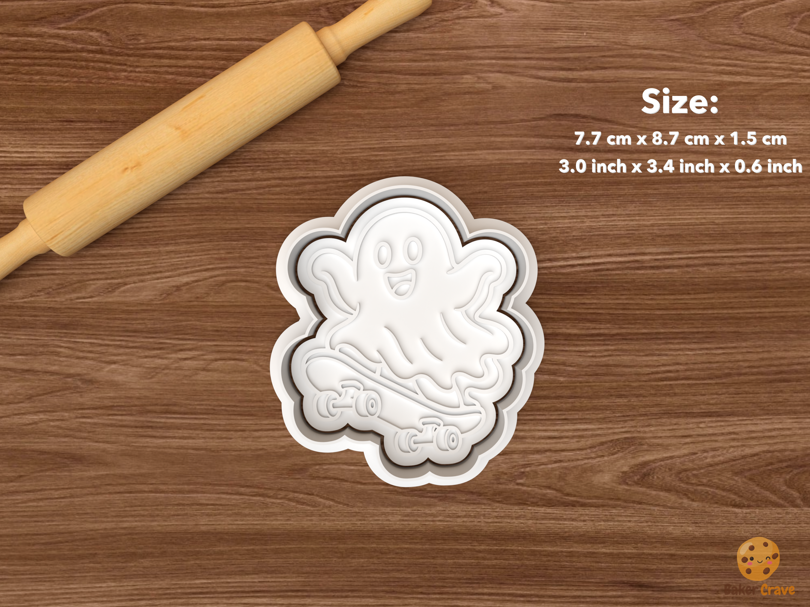 Halloween Skateboarding Cookie Cutter Set STL File - single skateboarding ghost