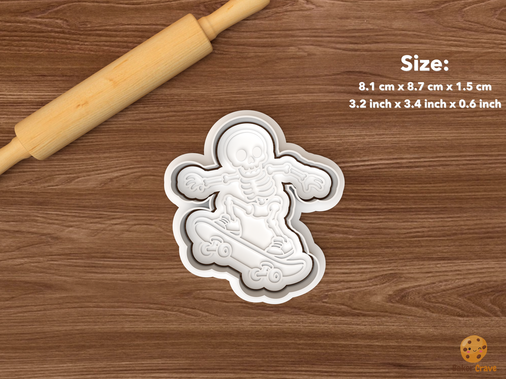 Halloween Skateboarding Cookie Cutter Set STL File - single skateboarding skeleton