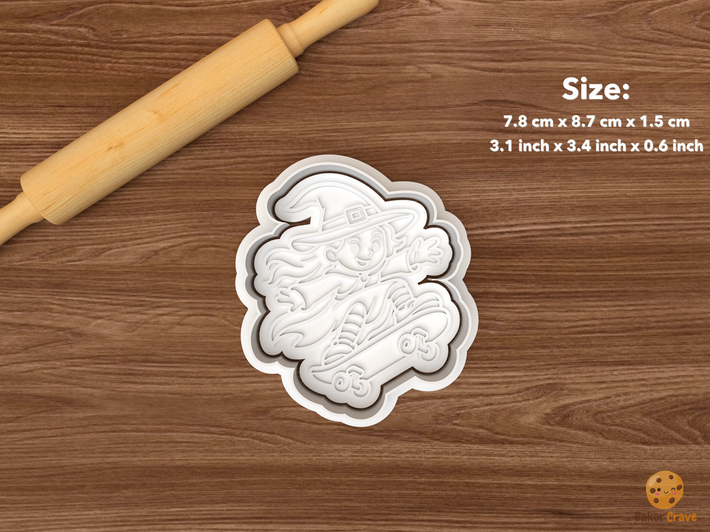 Halloween Skateboarding Cookie Cutter Set STL File - single skateboarding witch