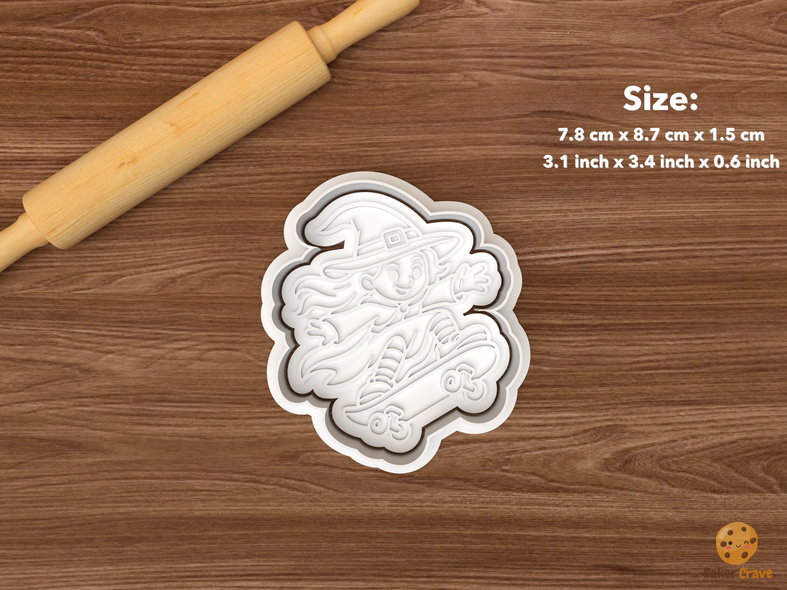 Halloween Skateboarding Cookie Cutter Set STL File - single skateboarding witch