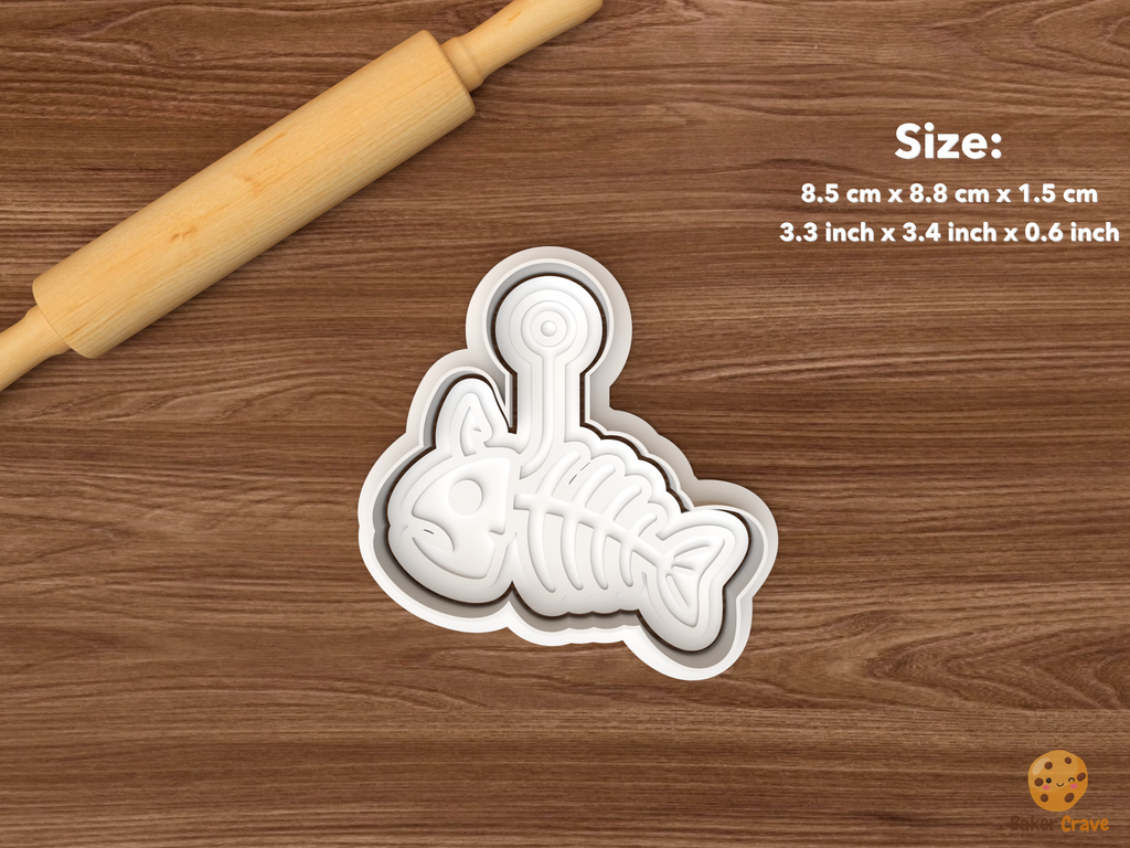 Halloween Fishing Cookie Cutter Set STL File - single skeleton fish on hook