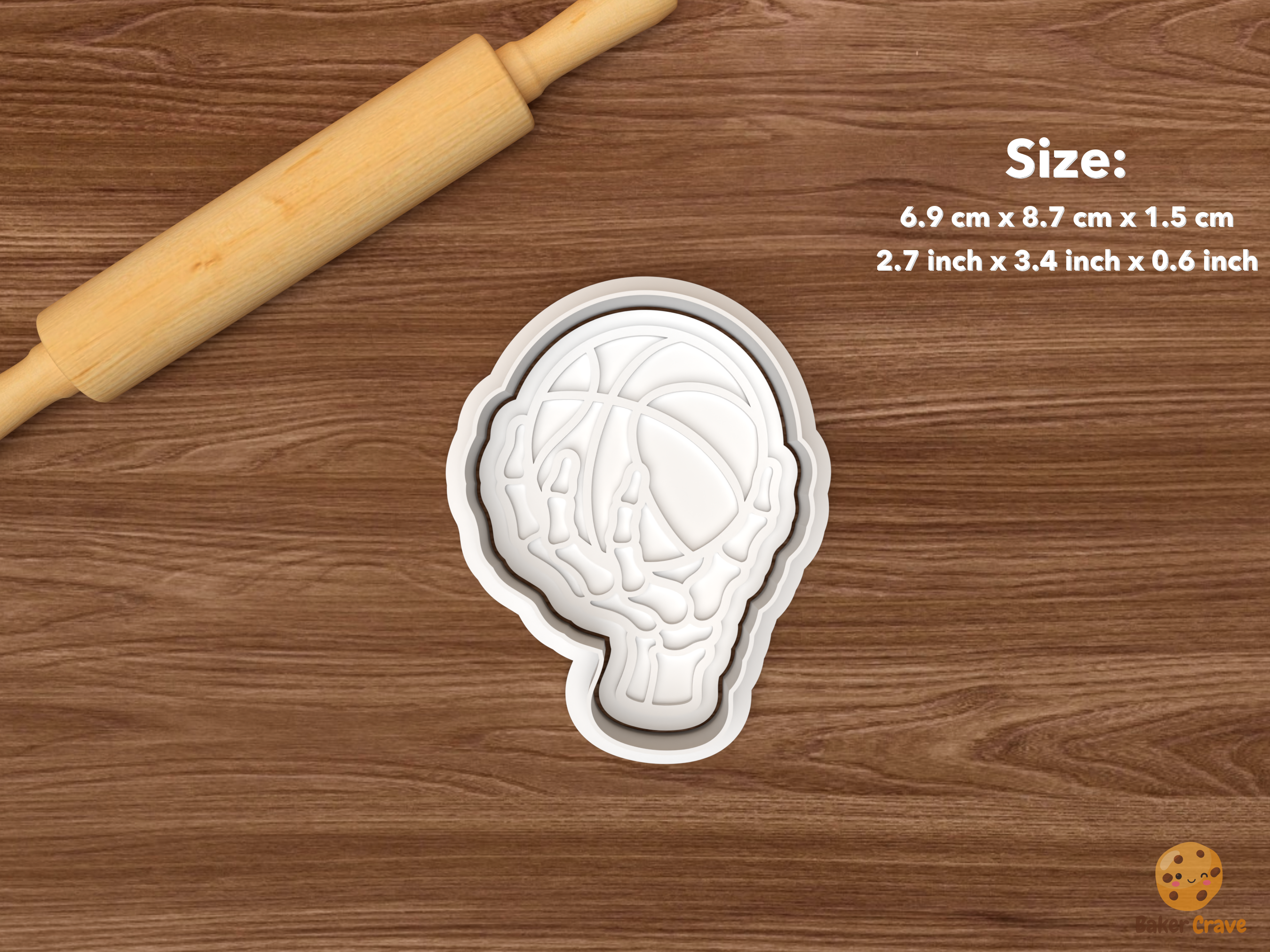 Halloween Basketball Cookie Cutter Set STL File - single skeleton hands holding basketball