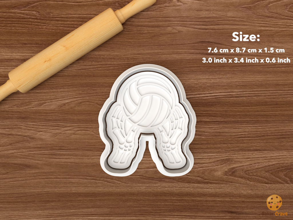 Halloween Volleyball Cookie Cutter Set STL File - single skeleton hands holding volleyball