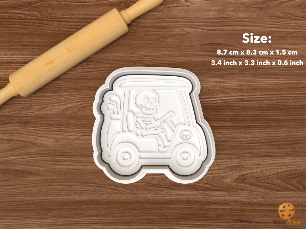 Halloween Golf Cookie Cutter Set STL File - single skeleton in golf cart