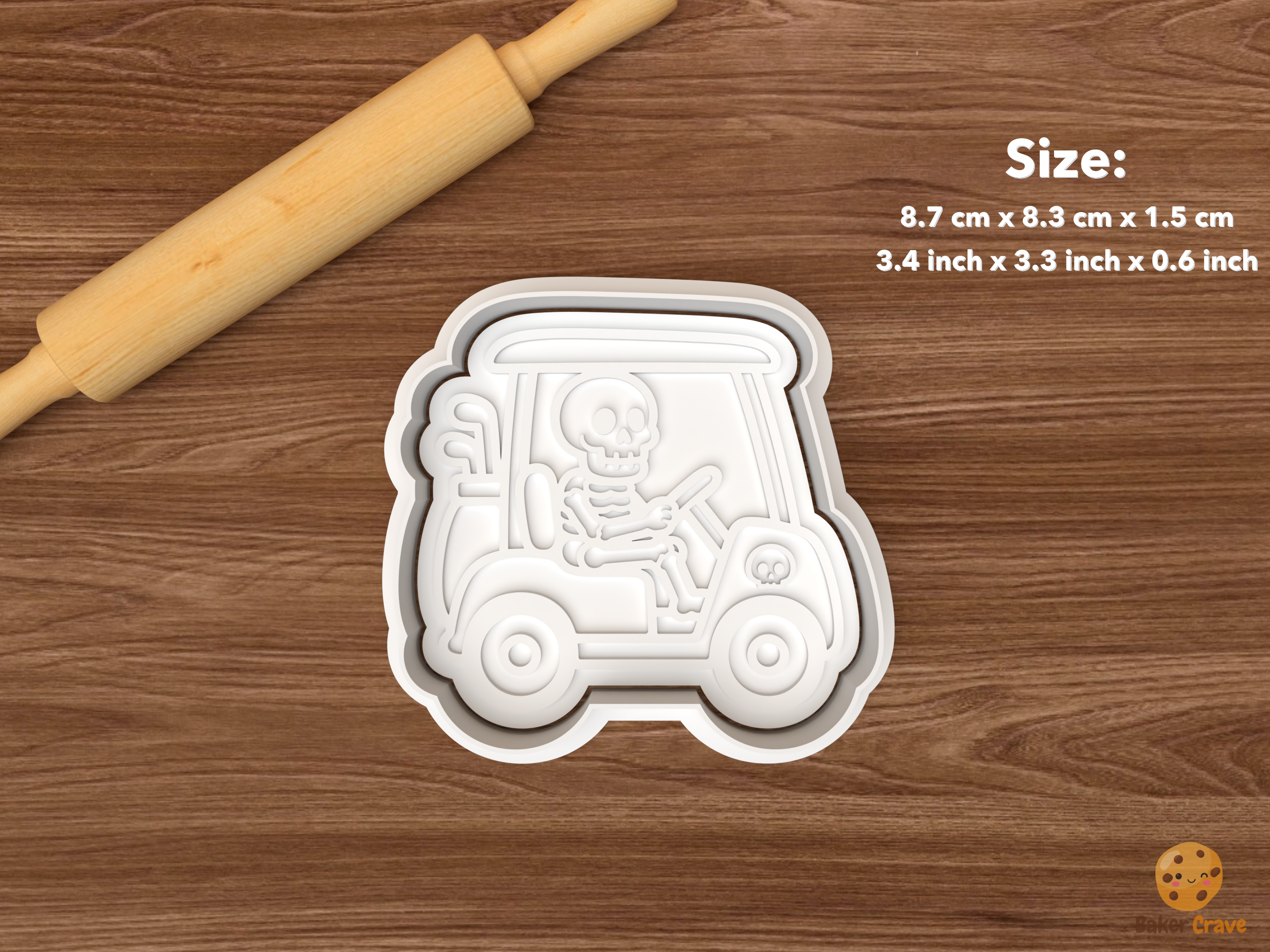 Halloween Golf Cookie Cutter Set STL File - single skeleton in golf cart